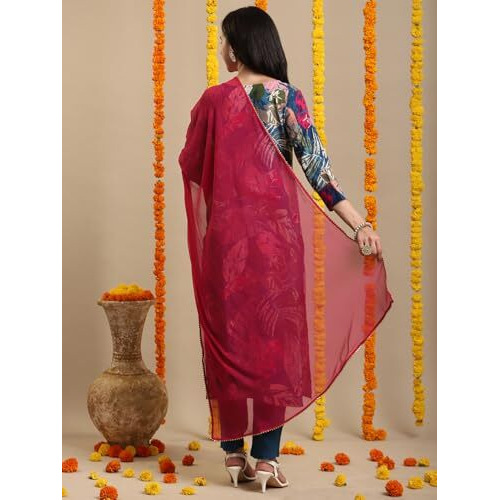 Gosriki Women's Rayon Blend Straight Printed Kurta With Pant & Dupatta (Kulkarni Cerosin-Vks01-Gs_Xxl_Blue_Xx-Large)