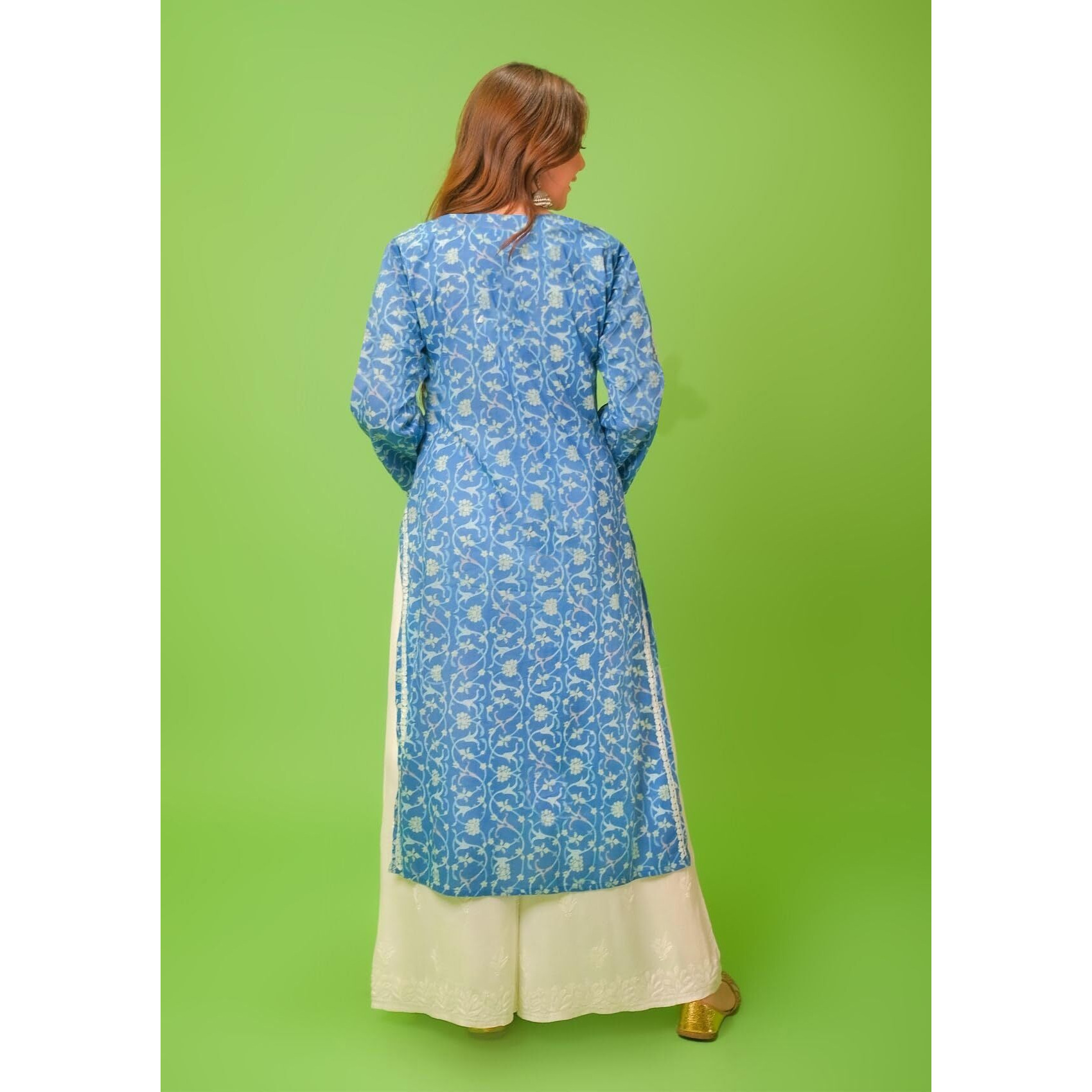 Gosriki Women's Rayon Blend Straight Chikankari Embroidered Kurta (Nakusha Blue-Gs_S_Blue_Small)