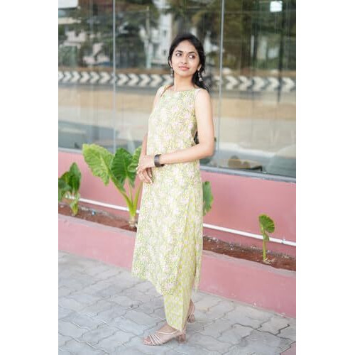 Gosriki Women's Rayon Viscose Straight Printed Kurta With Pant (Malati Lemon-Gs_Xxl_Green_Xx-Large)