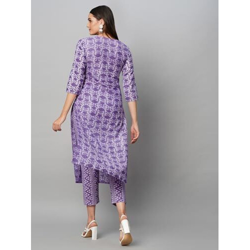 Gosriki Women's Cotton Blend Straight Printed Kurta With Pant (Raja Blue-Gs_Xl_Blue_X-Large)