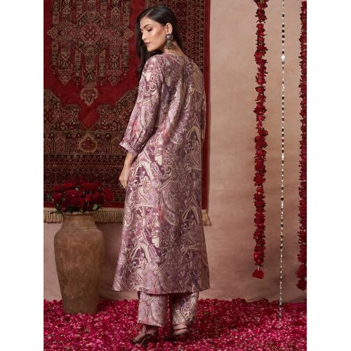 Gosriki Women's Rayon Blend Anarkali Printed Kurta With Palazzo (Marco Purple-Vks01-Gs_S_Purple_Small)
