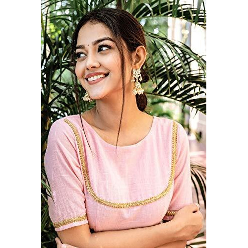 Gosriki Women's Cotton Anarkali Solid Kurta With Pant (Pink,Xl)
