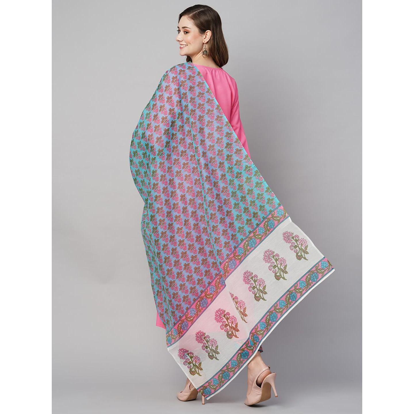 Gosriki Women's Cotton Blend Straight Printed Kurta With Pant & Dupatta (Nidhivan Pink-Nw-Gs_S_Pink_Small)