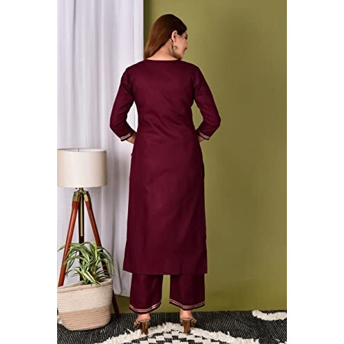 Gosriki Women's Cotton Straight Solid Kurta With Pant & Dupatta (Pisa New Maroon_S-Go_Maroon_Small)