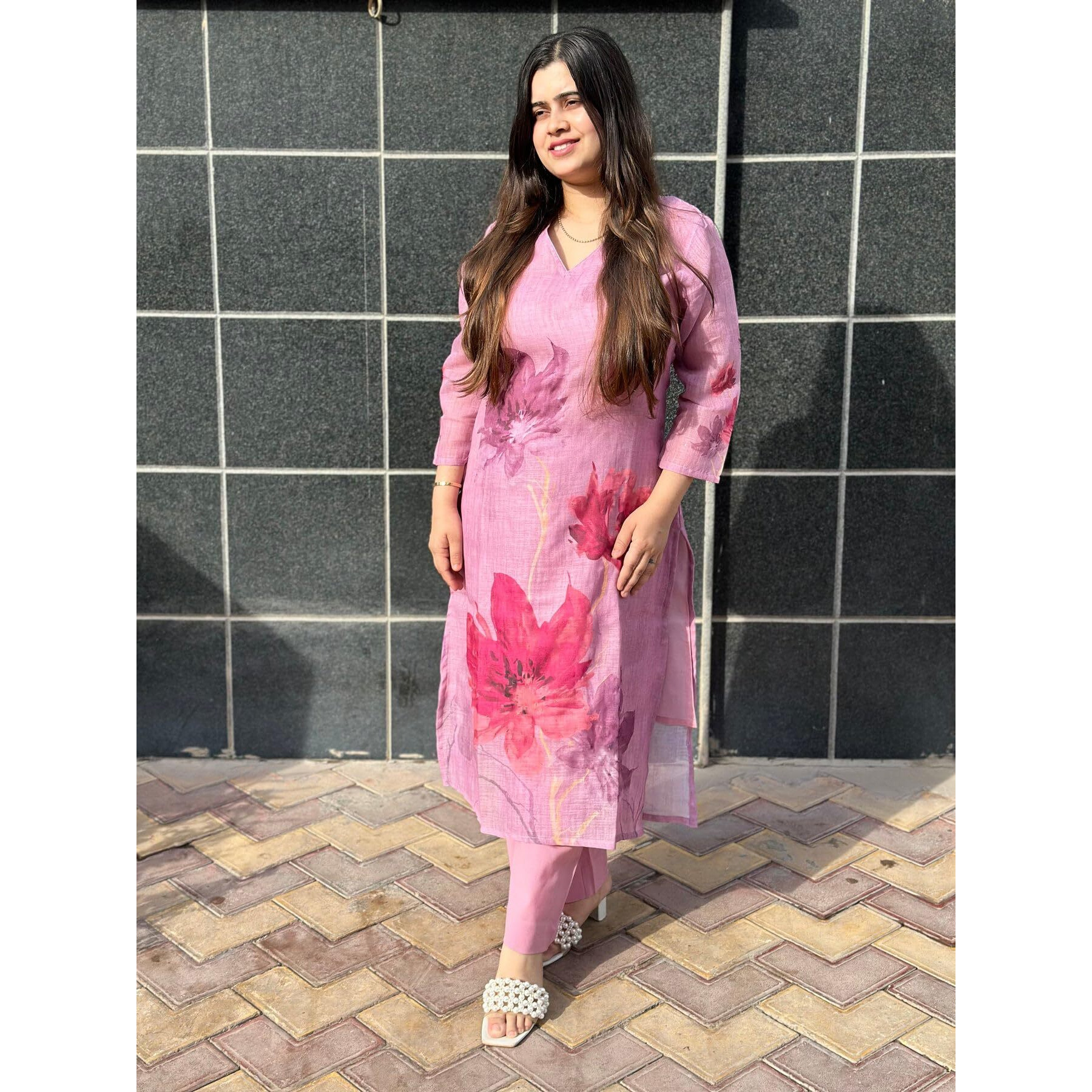 Gosriki Women's Rayon Viscose Printed Straight Kurta With Pant (Susan Pink-Vks02-Gs_Xl_Pink_X-Large)