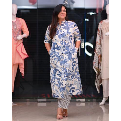 Gosriki Women's Rayon Viscose A-Line Printed Kurta With Pant (Dishaan Blue-Vks01-Gs_S_Blue_Small)