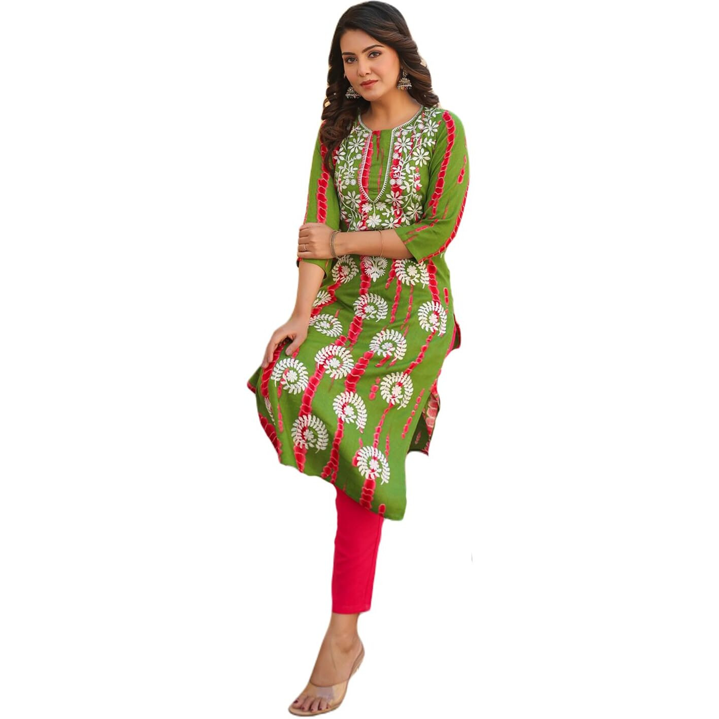 Gosriki Women's Rayon Blend Straight Embroidered Kurta With Pant (Dalvi Green-Gs_Xl_Green_X-Large)