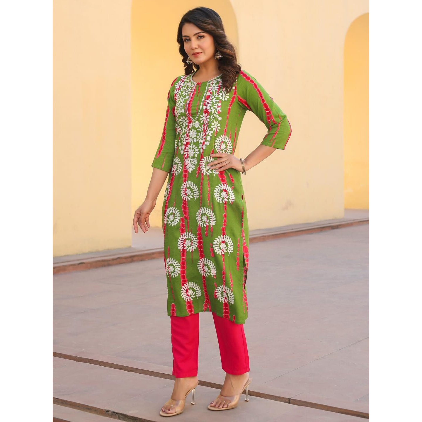Gosriki Women's Rayon Blend Straight Embroidered Kurta With Pant (Dalvi Green-Gs_Xl_Green_X-Large)