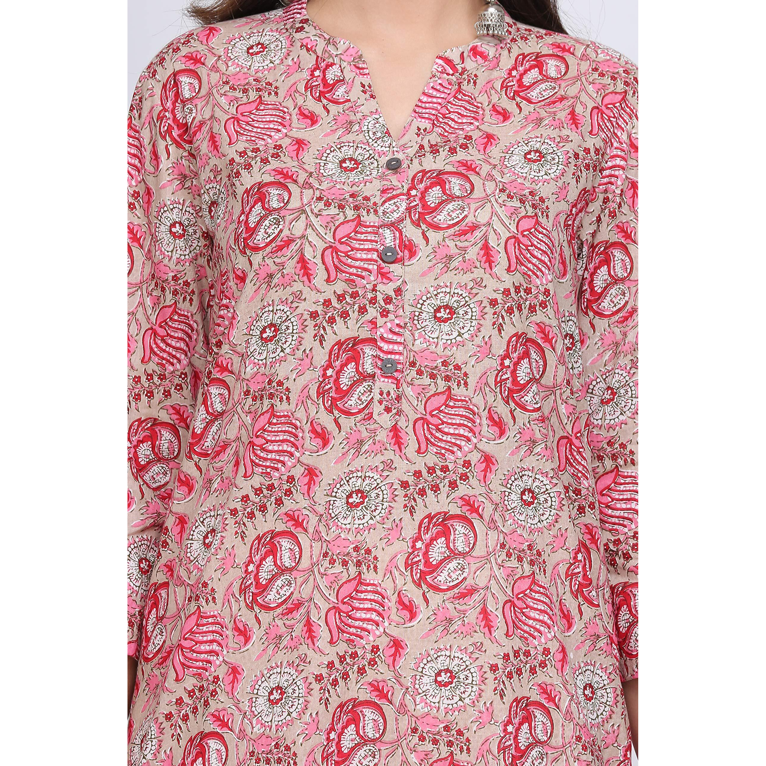 Gosriki Women's Multicoloured Color Cambric Fancy Long Straight Ethnic Print Kurti (Shree Kur190110_Multicoloured)