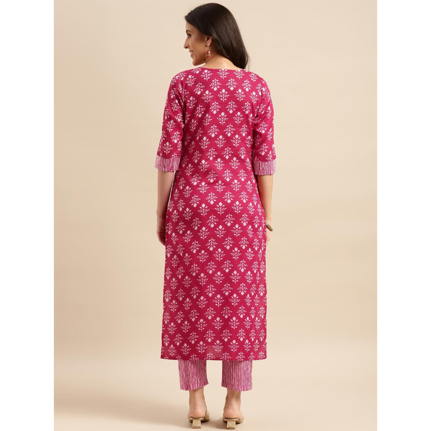 Gosriki Women's Cotton Blend Printed Straight Kurta With Pant (Pi Rani-Gs_Xxl_Pink_Xx-Large)