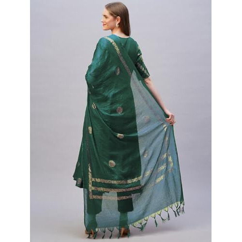 Gosriki Women's Rayon Blend Anarkali Printed Kurta With Pant & Dupatta (Berlin Green-Vks02-Gs_L_Green_Large)
