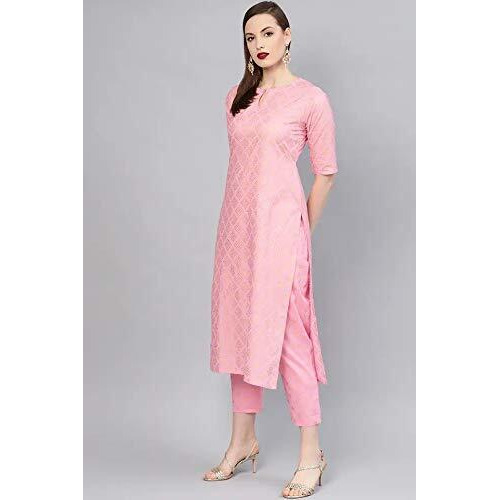 Gosriki Women's Cotton Kurta With Palazzo (Raju-Pink_Xxl-Go Xx-Large)