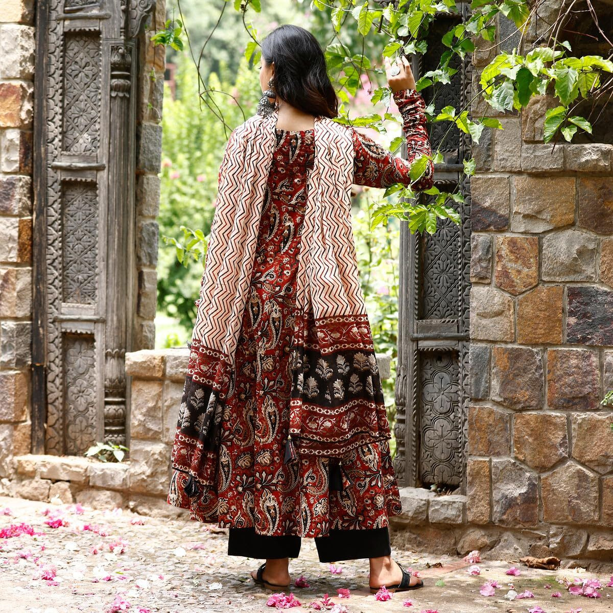 Gosriki Women's Rayon Viscose Anarkali Printed Kurta With Pant & Dupatta (Ziha Multi-Gs_S_Multicolor_Small)