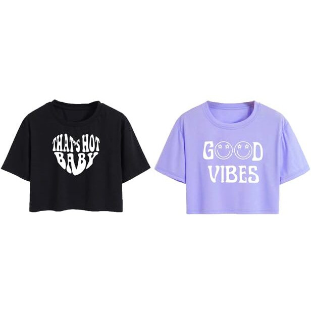 Toplot Tops For Women || Western Tops For Woman Stylish || Crop T-Shirt Western Pack Of 2 (Combo-Top-5258-Blk-Prl-S)