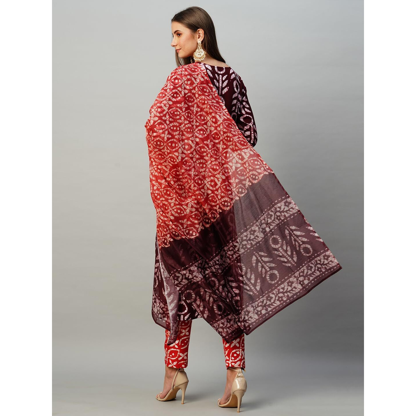 Gosriki Women's Cotton Blend Straight Printed Kurta With Pant & Dupatta (Nalika Magenta-Kbv-Gs_Xl_Magenta_X-Large)
