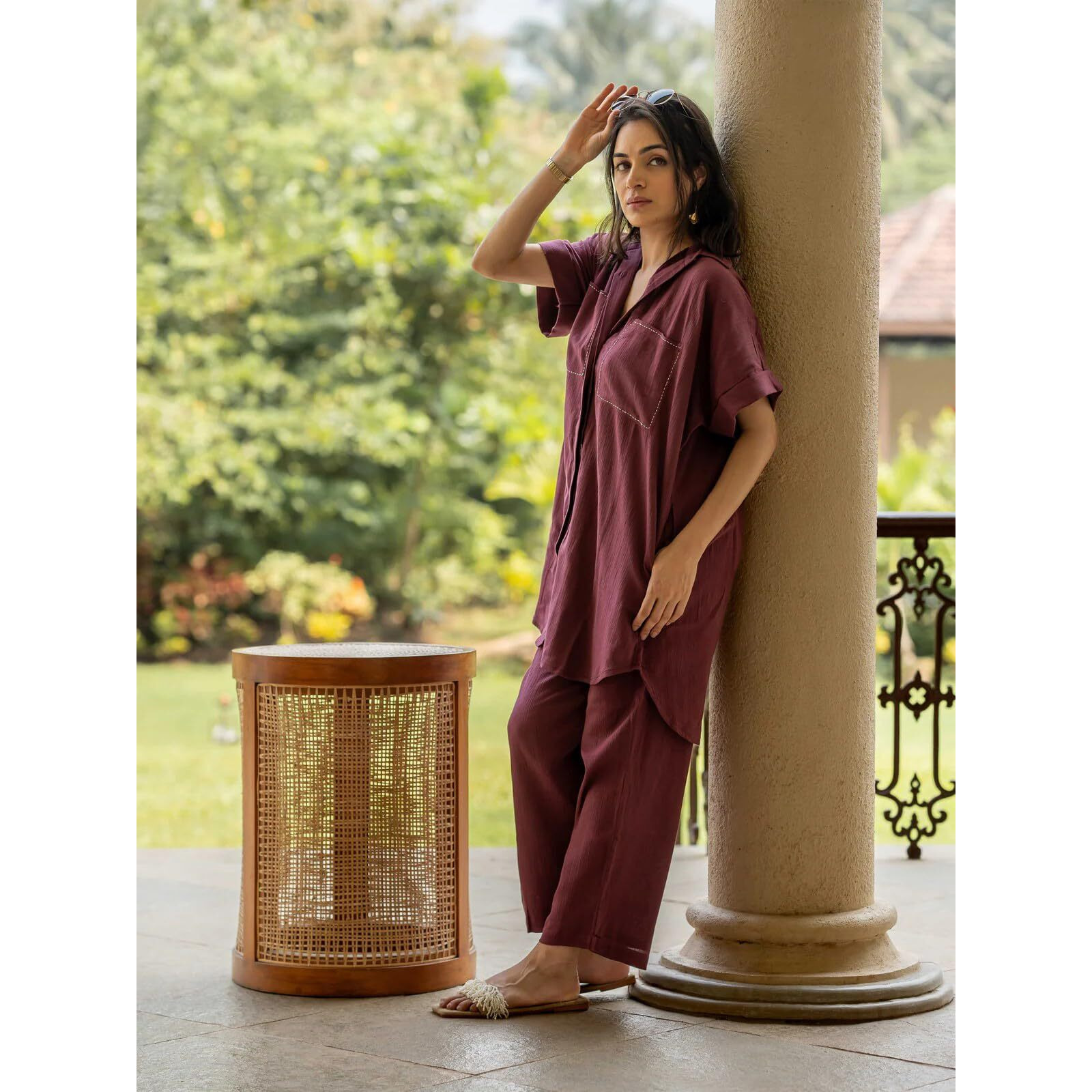 Gosriki Women's Rayon Viscose Straight Solid Kurta With Pant (Wareya Wine-Gs_L_Wine_Large)