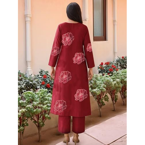 Gosriki Women's Rayon Viscose Straight Printed Kurta With Pant (Twisha Red-Vks01-Gs_Xxl_Red_Xx-Large)