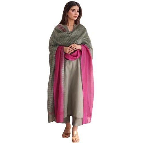 Gosriki Women's Rayon Viscose Solid Straight Kurta With Pant & Dupatta (Mogul Grey-Vks04-Gs_M_Grey_Medium)