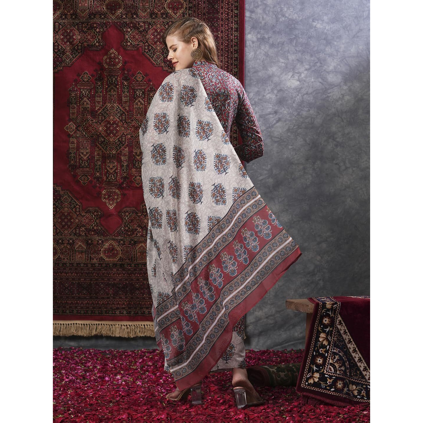 Gosriki Women's Rayon Blend Printed Straight Kurta Plazzo With Printed Dupatta (Aabina Maroon-Vks01-Gs_Xxl_Maroon_Xx-Large)