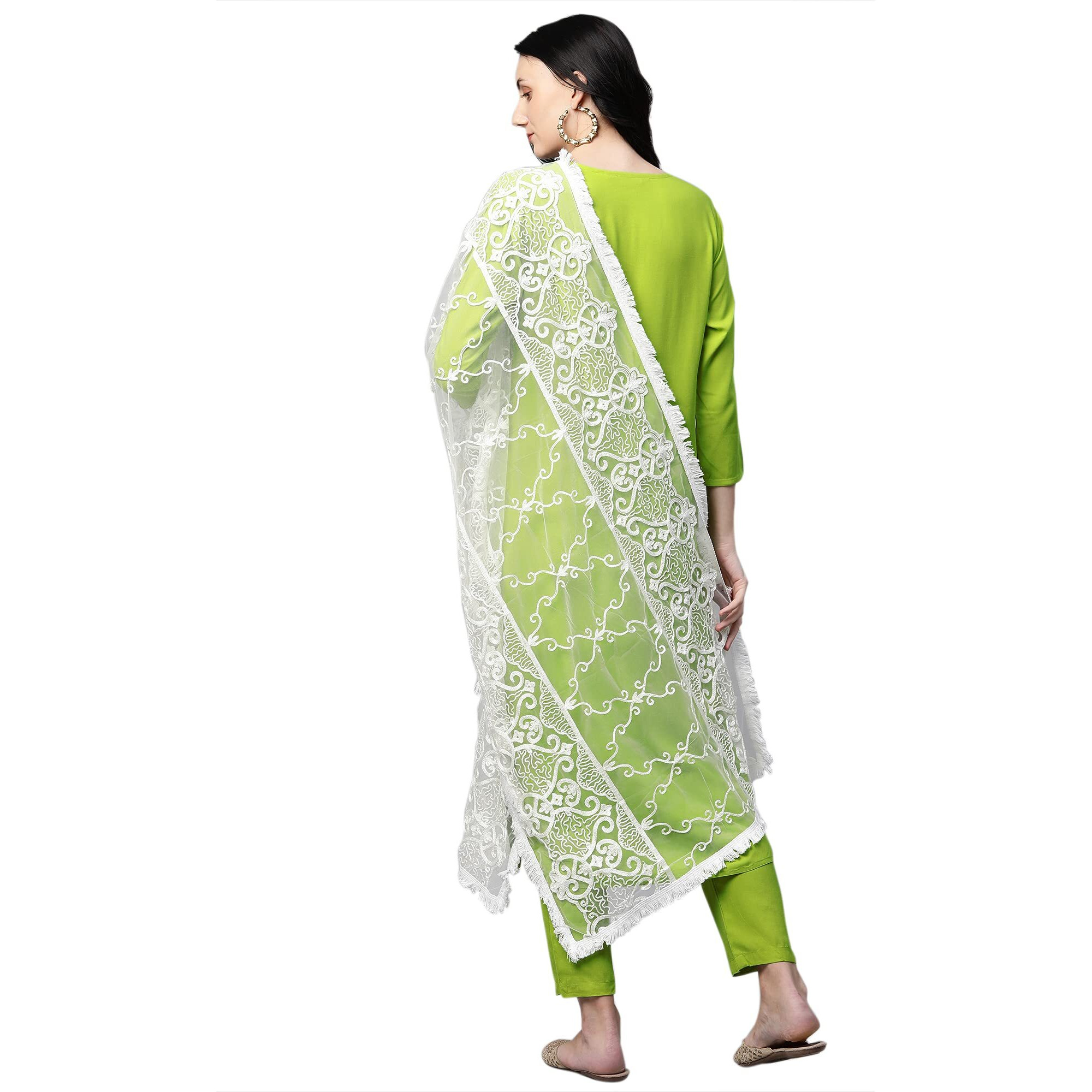 Gosriki Women's Cotton Straight Kurta With Palazzo & Dupatta (Yashotha Green_Xl_Green_X-Large)