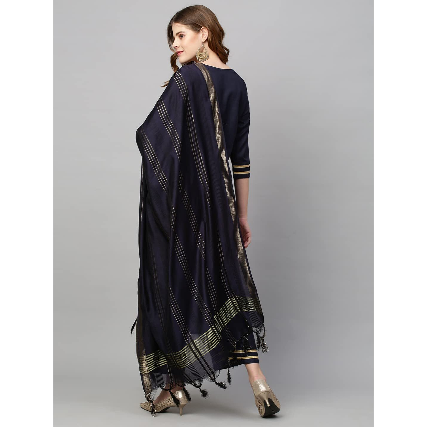 Gosriki Women's Cotton Blend Solid Straight Kurta With Palazzos & With Dupatta (Wukis Blue_S-Gs_Blue_Small)