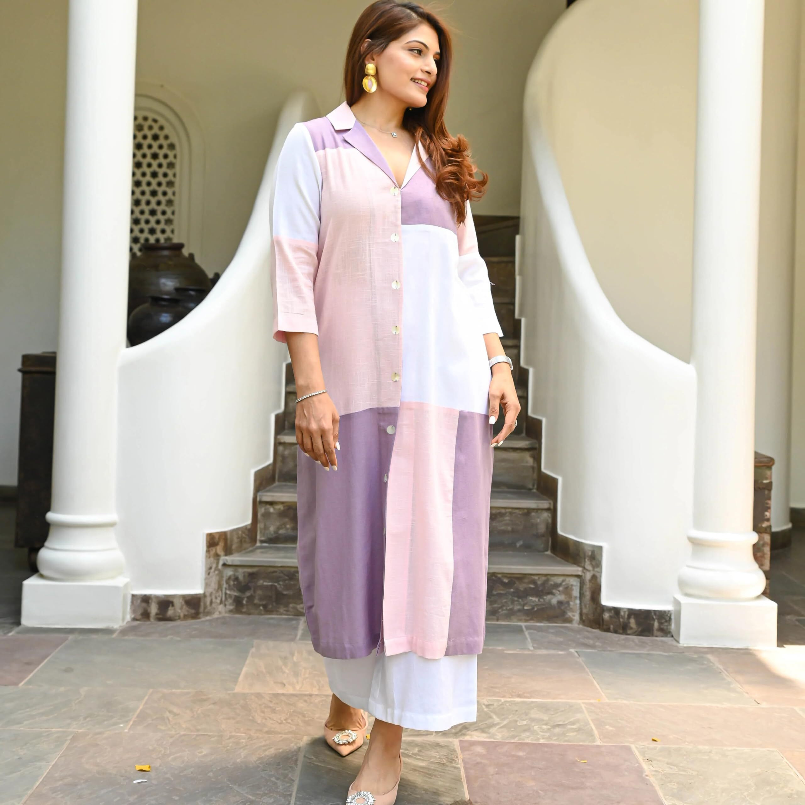 Gosriki Women's Rayon Viscose Shirt Collar Regular Kurta With Palazzo (Vejal Purple-Gs_S_Purple_Small)