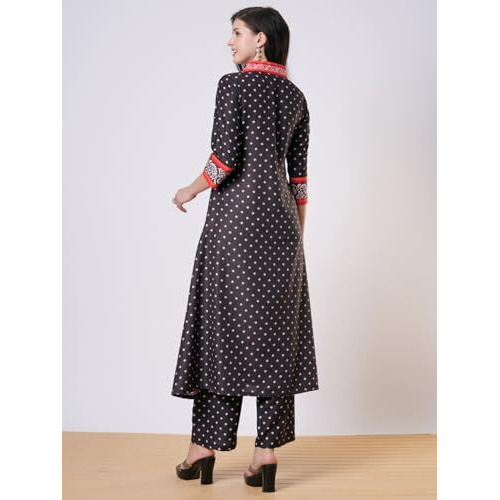 Gosriki Women's Rayon Viscose Anarkali Printed Kurta With Pant (Karidos Black-Vks02-Gs_M_Black_Medium)