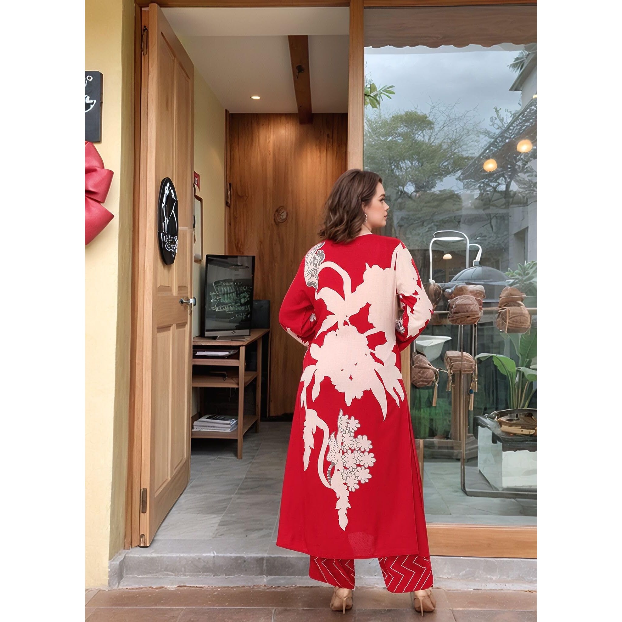 Gosriki Women's Rayon Viscose Straight Printed Kurta With Palazzo (Cukari Red-Vks04-Gs_M_Red_Medium)