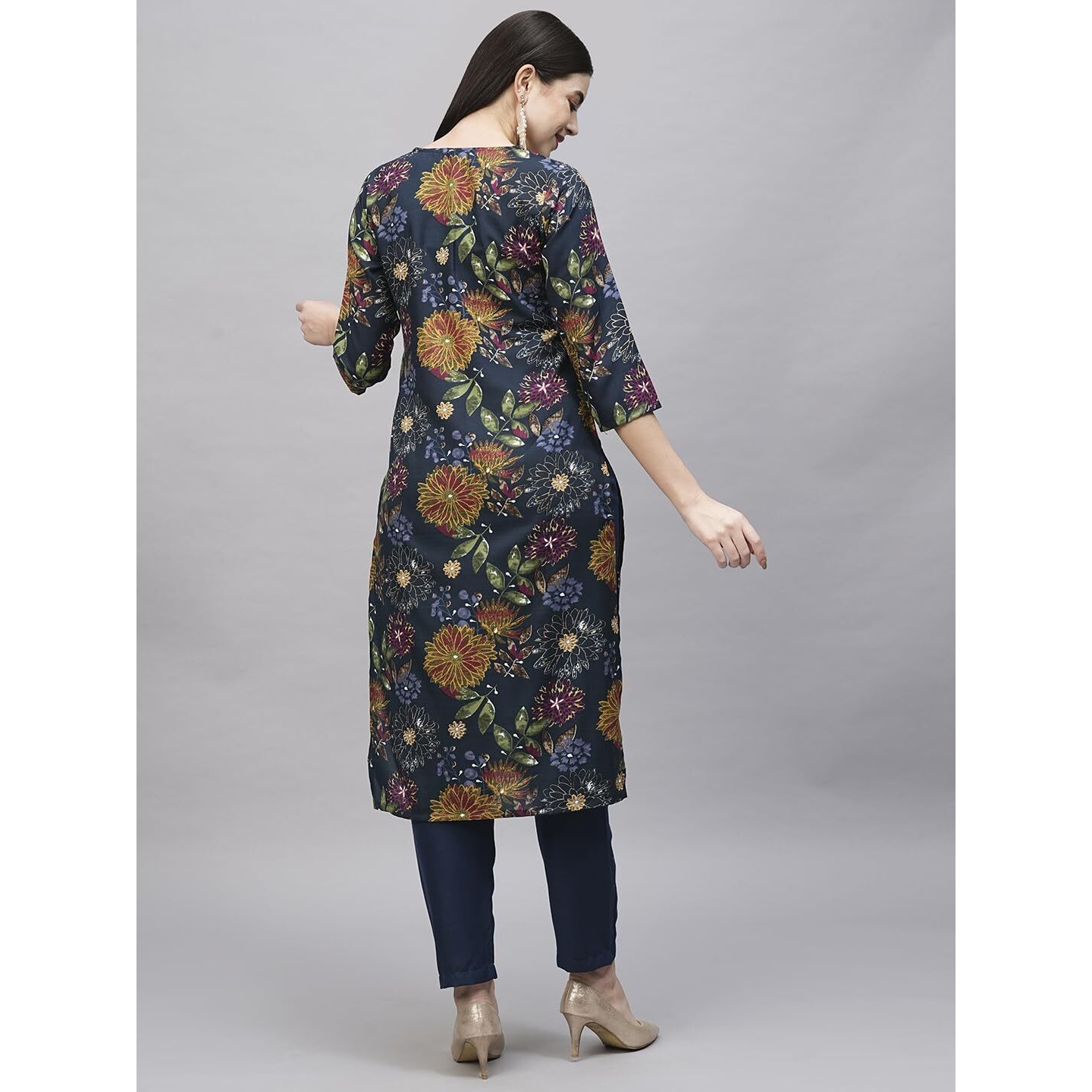 Gosriki Women's Cotton Blend Straight Printed Kurta With Pant (Paajas Blue-Gs_S_Blue_Small)