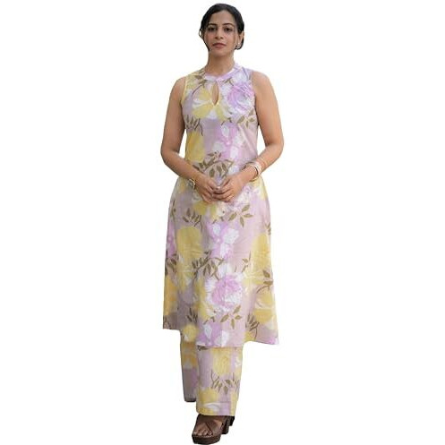 Gosriki Women's Rayon Viscose A-Line Printed Kurta With Palazzo (Angu Purple-Gs_S_Purple_Small)