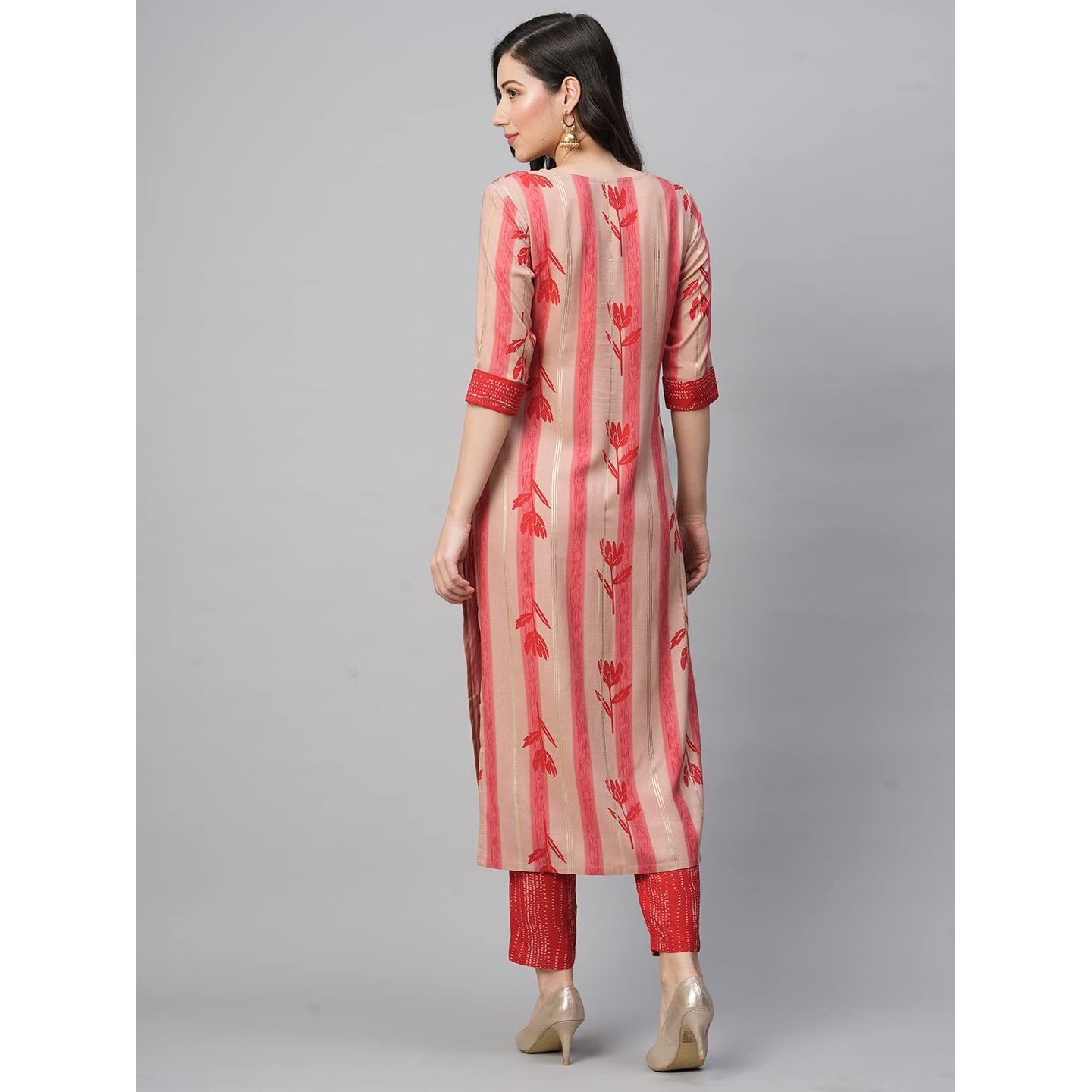 Gosriki Women's Cotton Blend Straight Printed Kurta With Pant (Dania Red-Nw5-Gs_L_Red_Large)