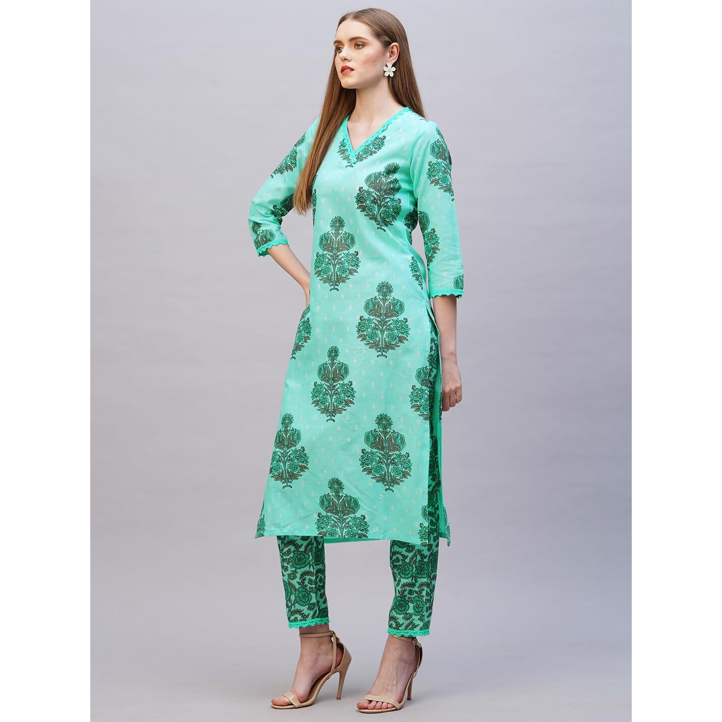 Gosriki Women's Rayon Blend Straight Printed Kurta With Pant (Cheer Green-Nw-Gs_Xxl_Green_Xx-Large)