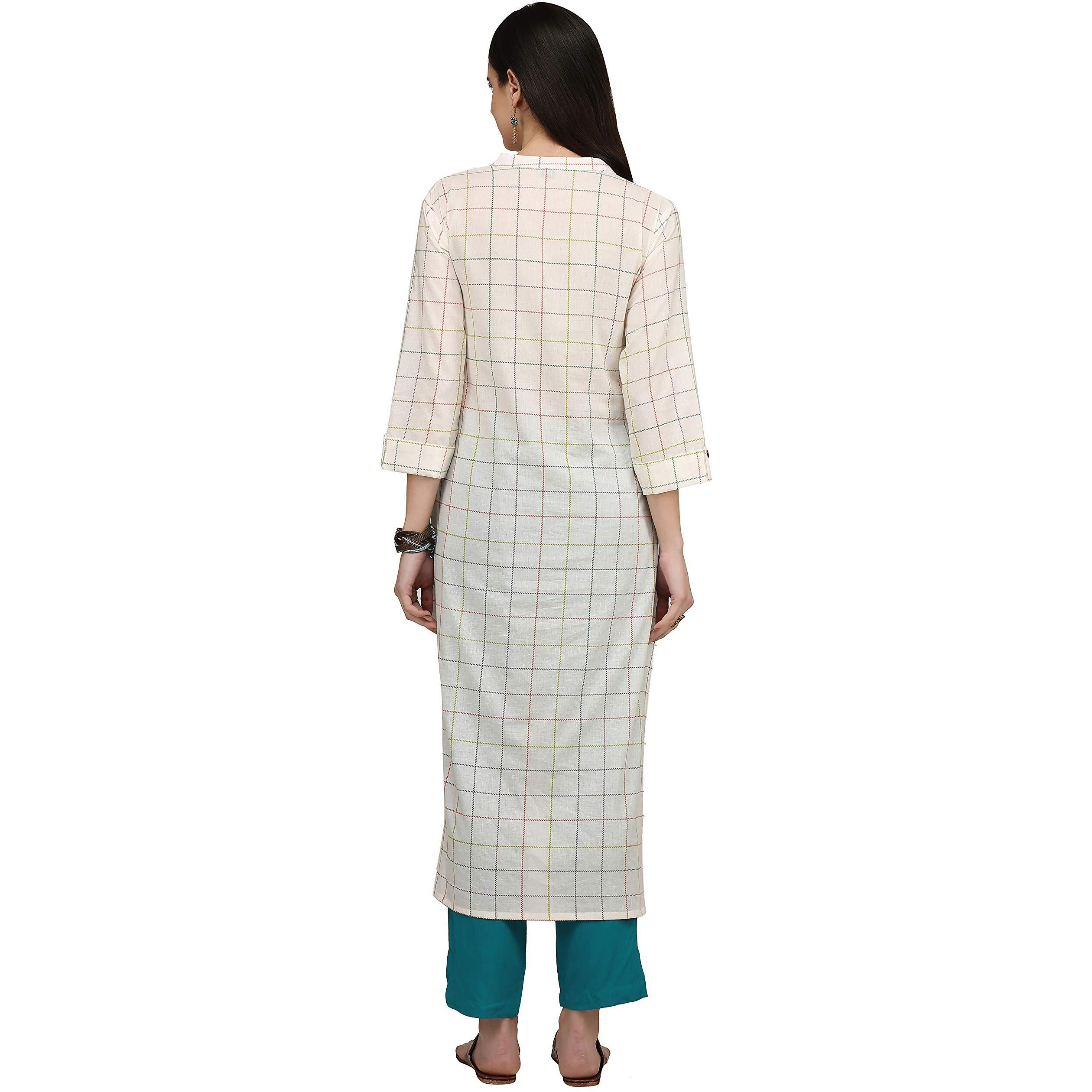 Gosriki Women's Cotton Kurta (Kur190014-M_Medium_White)