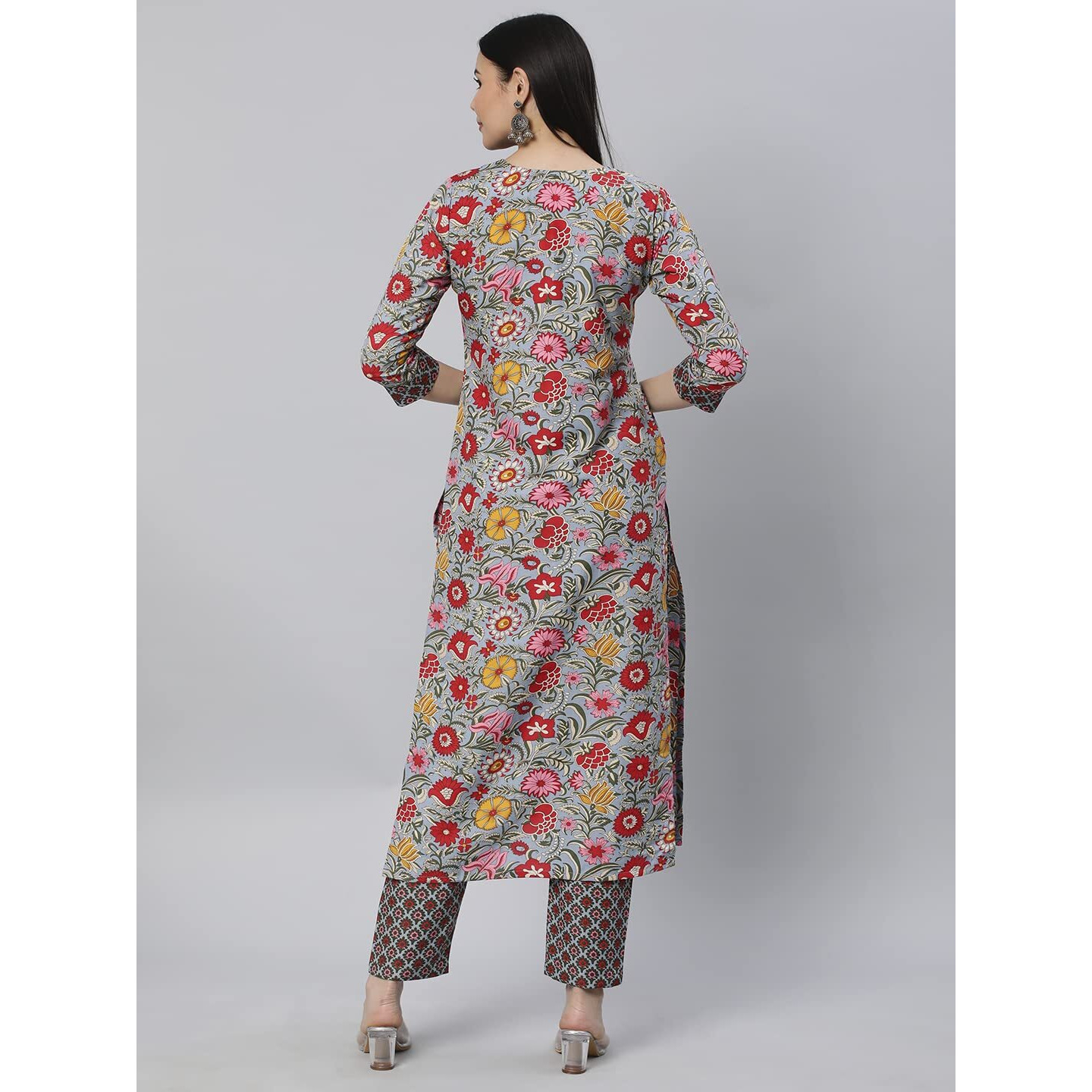 Gosriki Women's Cotton Blend Straight Printed Kurta With Pant (Cp Green-Nw-Gs_S_Green_Small)