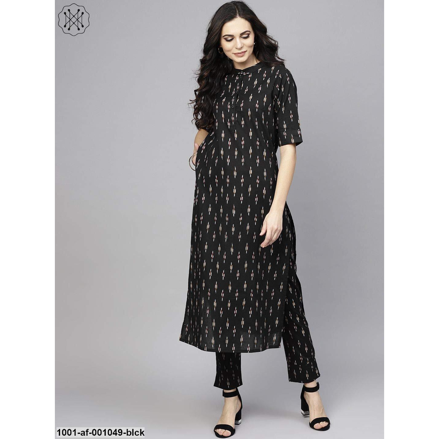 Gosriki Women's Cotton Straight Kurta (Kali Black_S