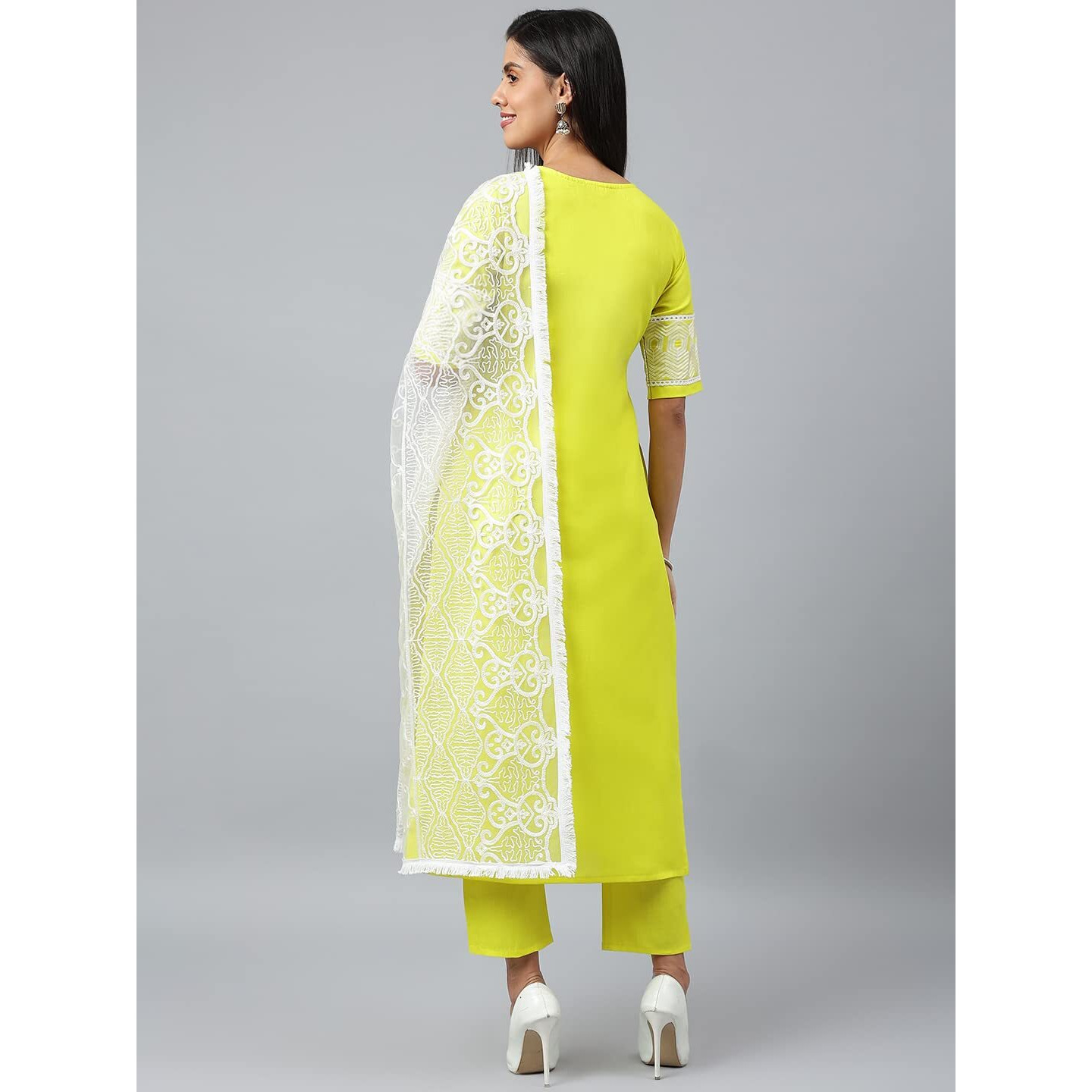 Gosriki Women's Cotton Blend Straight Solid Kurta With Pant & Dupatta (Type Green_New_L-Go_Green_Large)