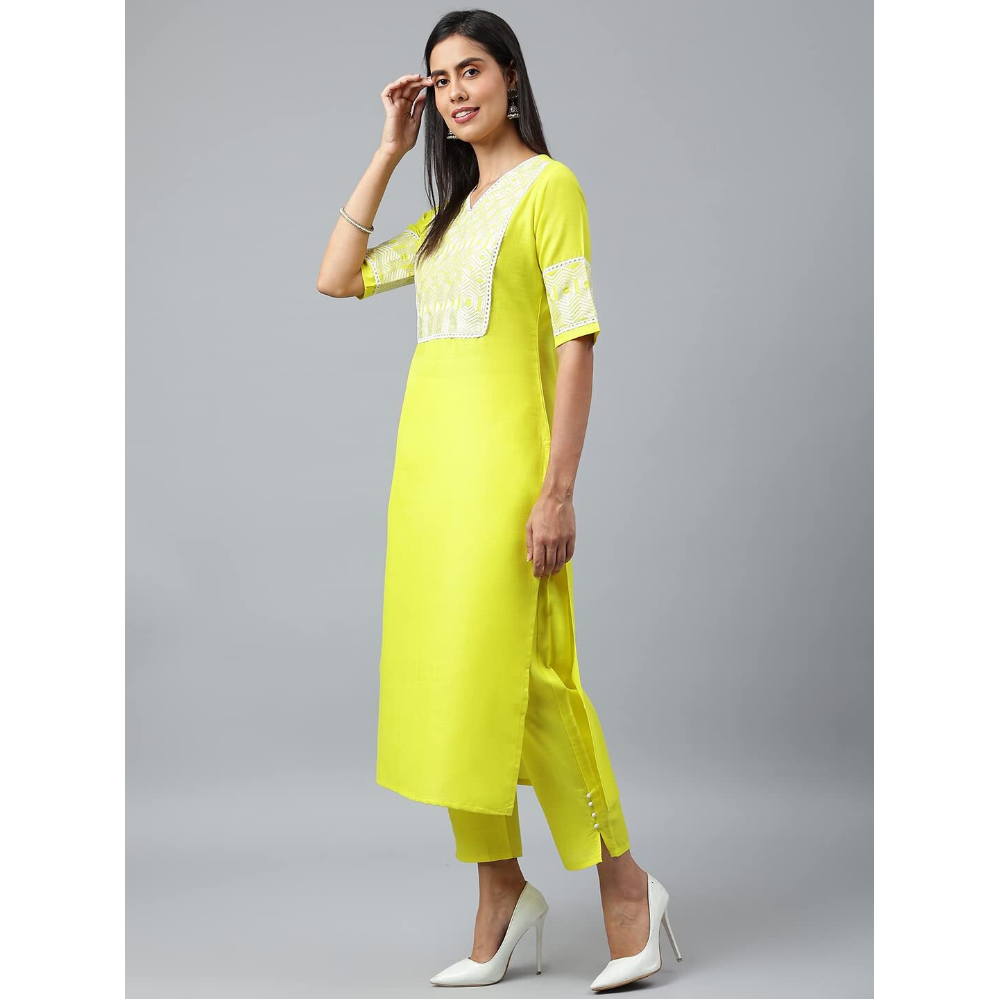 Gosriki Women's Cotton Blend Straight Solid Kurta With Pant & Dupatta (Type Green_New_L-Go_Green_Large)
