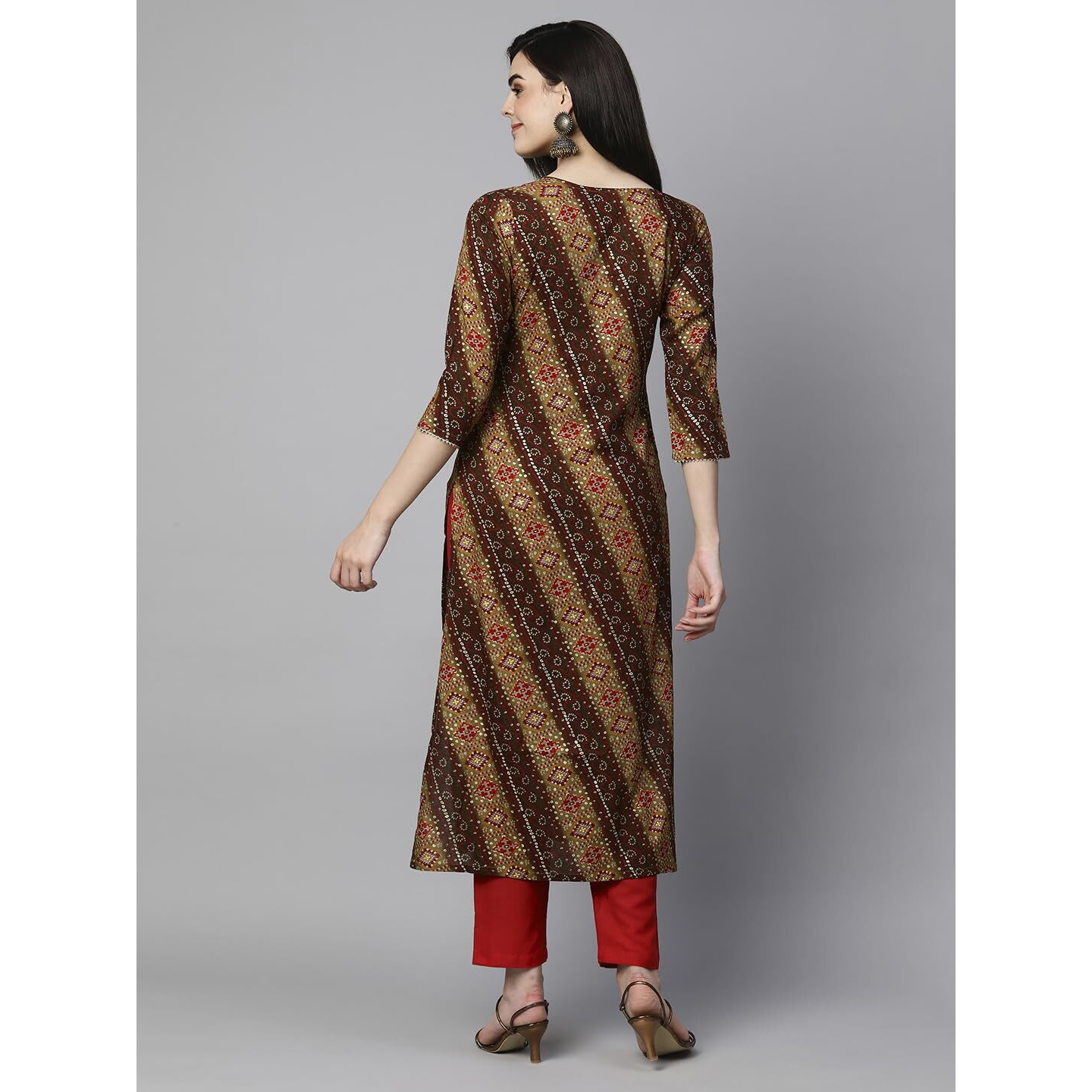 Gosriki Women's Cotton Blend Straight Printed Kurta With Pant Set (Badiya Beige-Gs_L_Beige_Large)