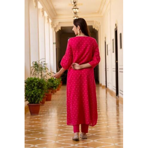 Gosriki Women's Rayon Viscose Embroidered Anarkali Kurta With Pant & Dupatta (Kanota Pink-Vks08-Gs_M_Pink_Medium)