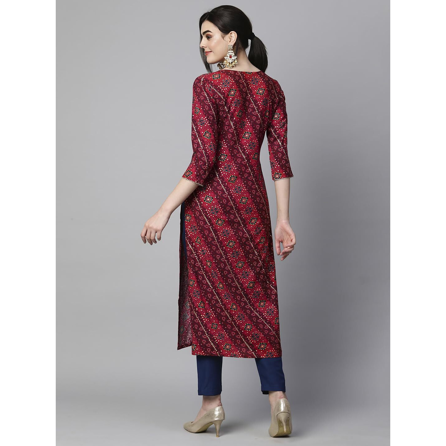 Gosriki Women's Cotton Blend Straight Printed Kurta With Pant Set (Badiya Pink-Nw-Gs_Xl_Pink_X-Large)
