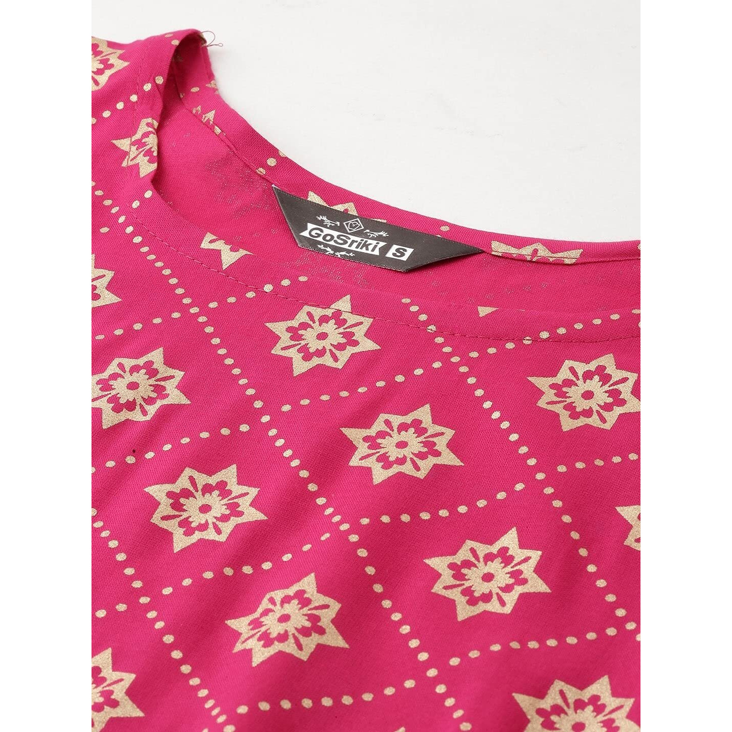 Gosriki Women's Rayon Foil Printed Kurta And Palazzos & Dupatta(Navlik-New-Pink_M-Pink_Medium)