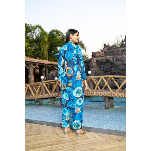 Gosriki Women's Rayon Blend Short Length Printed Co-Ord Set (Kareena Blue Co Ord-Gs_Xl_Blue_X-Large)