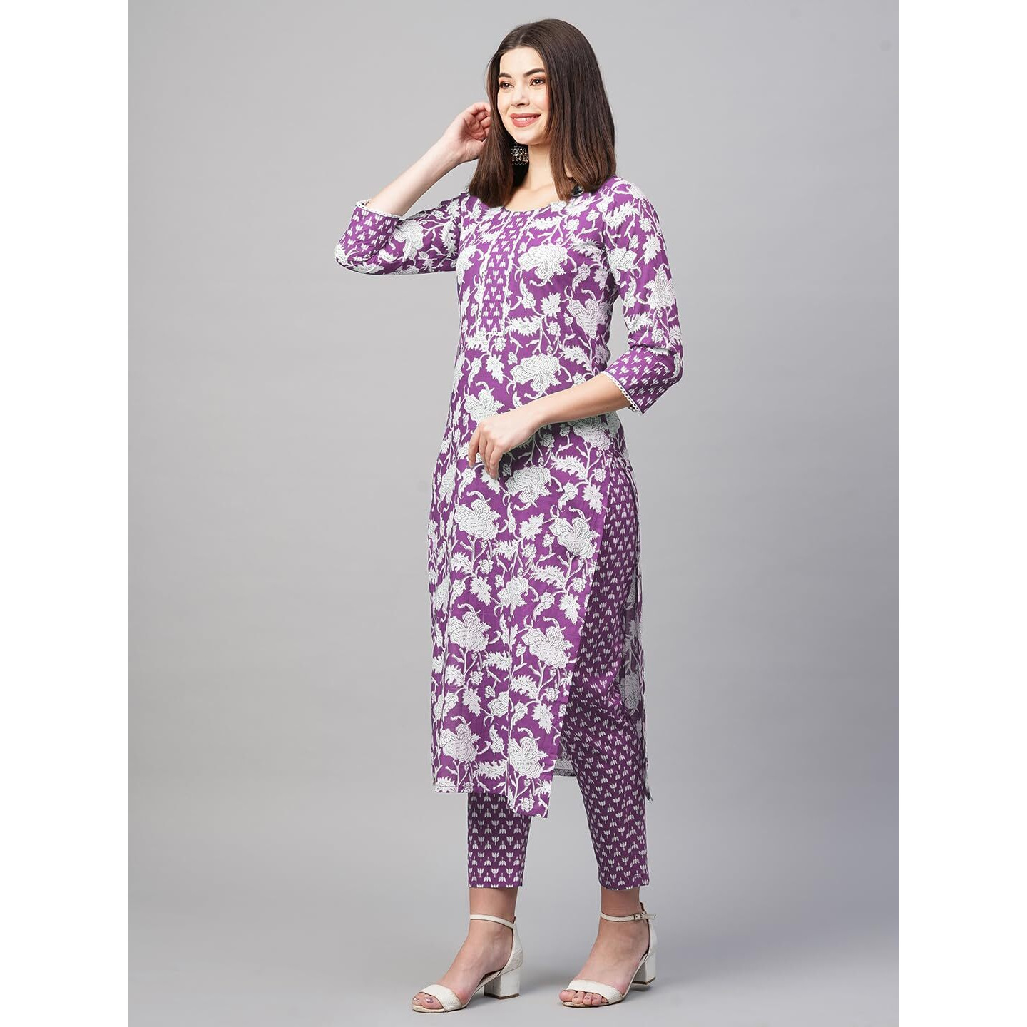 Gosriki Women's Rayon Blend Printed Straight Kurta With Pant (Pustak Begani-Gs_L_Begani_Large)