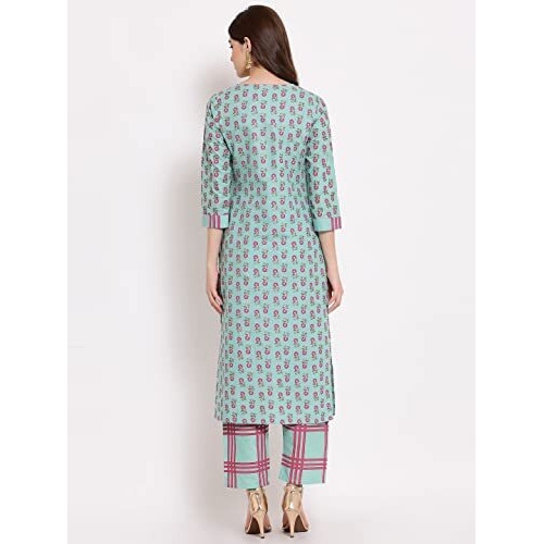 Gosriki Women's Cotton Straight Kurta With Pant (Kpt-Cot-10029-Sea Green_M-Go_Sea Green_Medium)