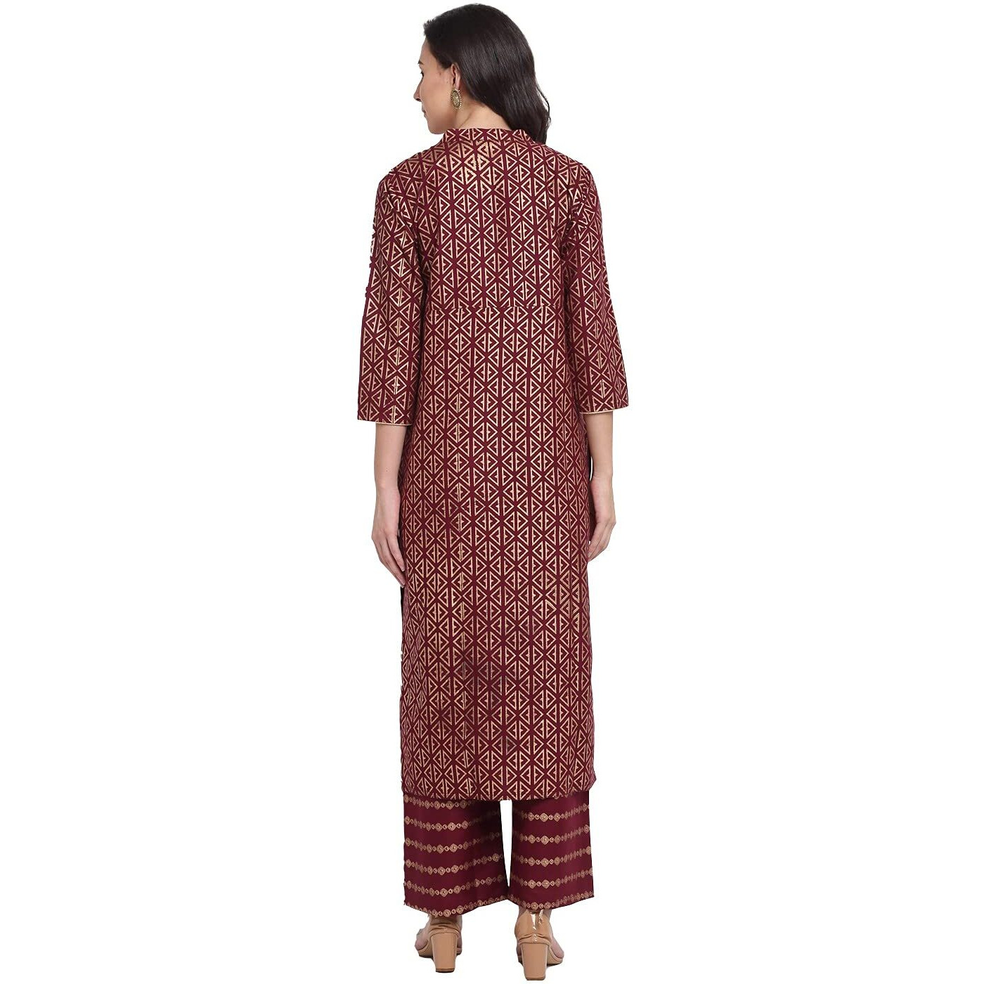 Gosriki Women's Rayon Cotton Foil Print Straight Kurta With Palazzo (Siri Maroon_Xxl_Maroon_Xx-Large)