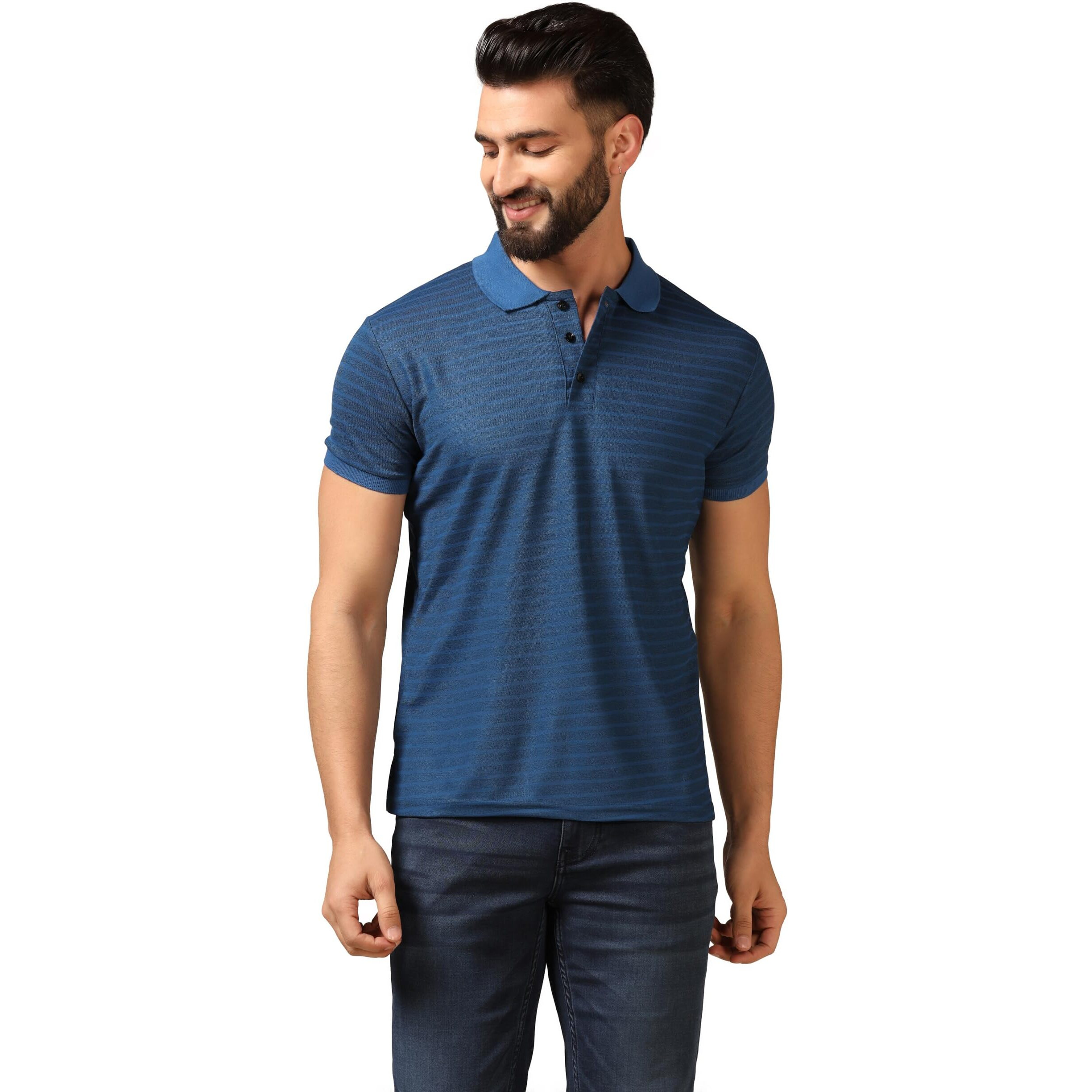 Toplot Men's Regular Fit Half Sleeve Casual Polo T-Shirt (Lining-Polo-5166-Blue-Xxl)