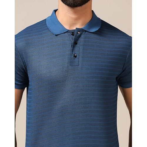 Toplot Men's Regular Fit Half Sleeve Casual Polo T-Shirt (Lining-Polo-5166-Blue-Xxl)