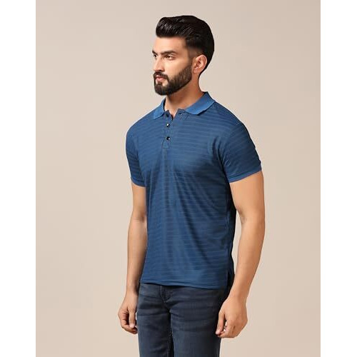 Toplot Men's Regular Fit Half Sleeve Casual Polo T-Shirt (Lining-Polo-5166-Blue-Xxl)
