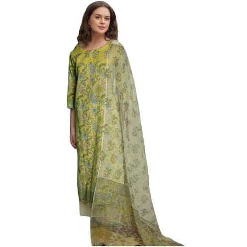 Gosriki Women's Rayon Viscose Printed Straight Kurta With Pant & Dupatta (Ribas Green-Vks04-Gs_S_Green_Small)