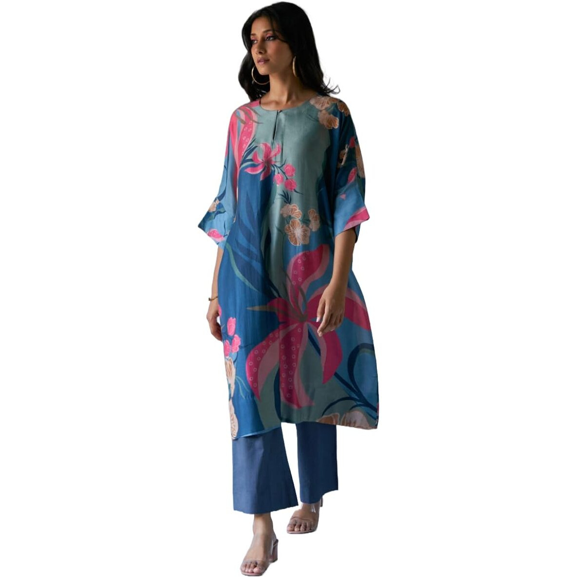 Gosriki Women's Cotton Blend Straight Printed Co-Ord Set (Yup Blue Co-Ord-Gs_M_Blue_Medium)